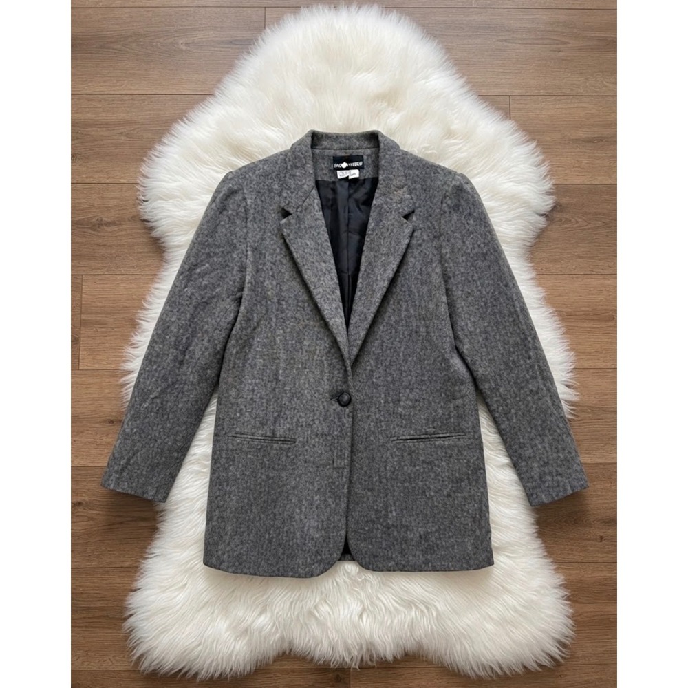 Sag Harbor Gray Wool Blend Single Button Blazer Jacket Size 12